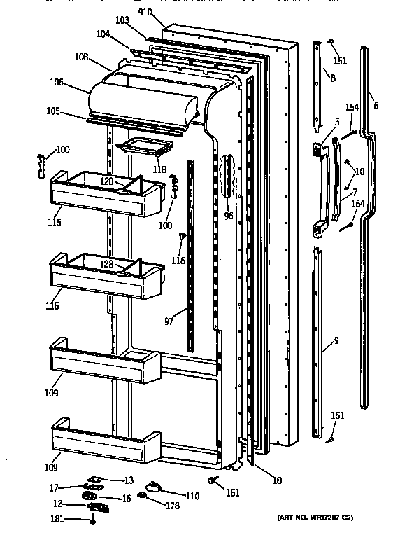 GE TPG21JRYDWW fresh food door diagram