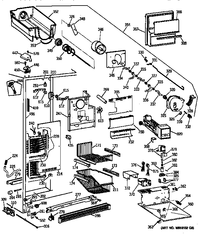 GE TPG21JRYDWW freezer section diagram