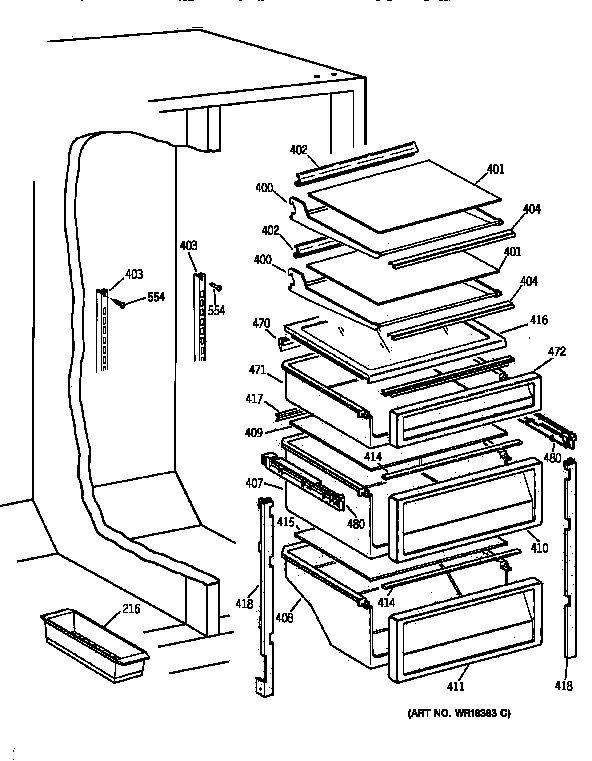 GE TPG21JRYDWW fresh food shelves diagram