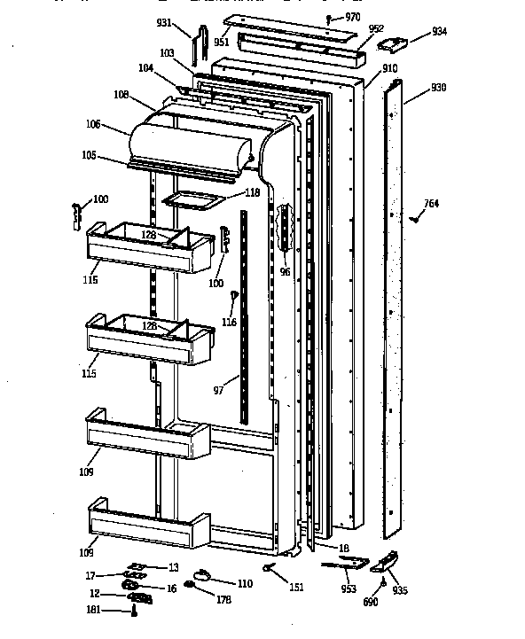GE TPG21KRYDWW fresh food door diagram