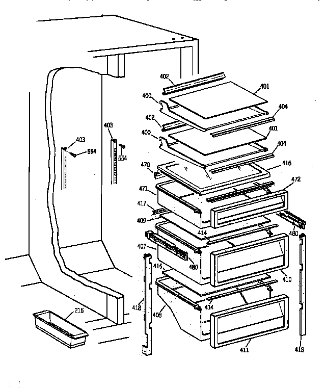 GE TPG21KRYDWW fresh food shelves diagram