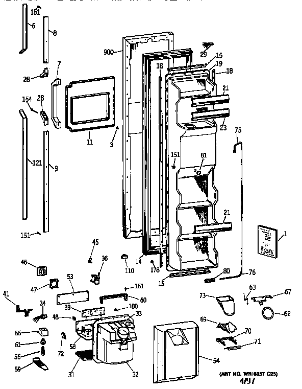 GE TFG25PRYDWW freezer door diagram