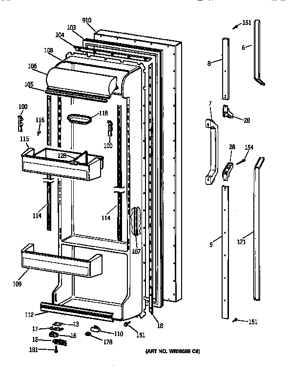 GE TFG25PRYDWW fresh food door diagram
