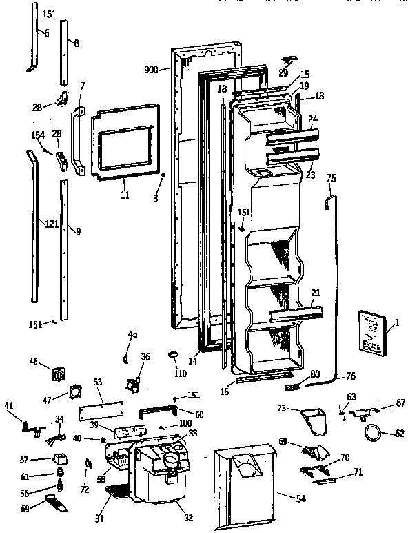 GE TFG22PRXDWW freezer door diagram