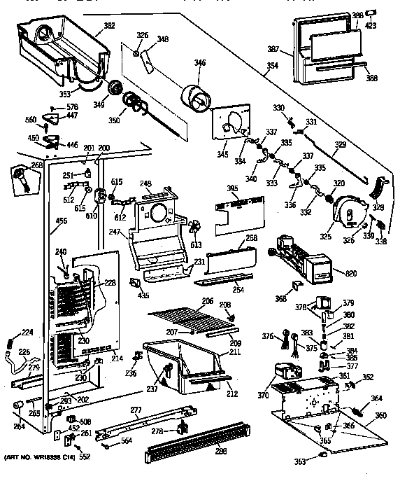 GE TFG25JRYDWW freezer section diagram