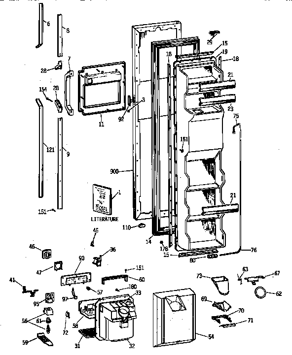 GE TFG25PEYDWH freezer door diagram