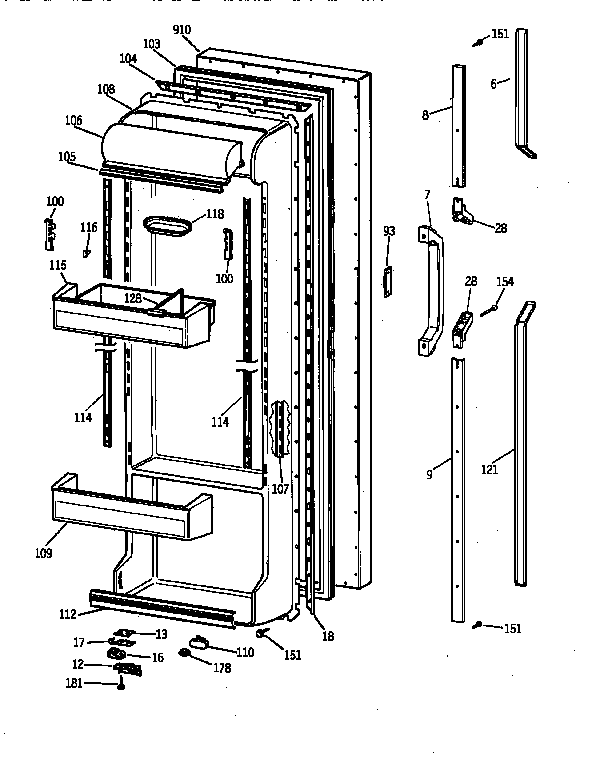 GE TFG25PEYDWH fresh food door diagram