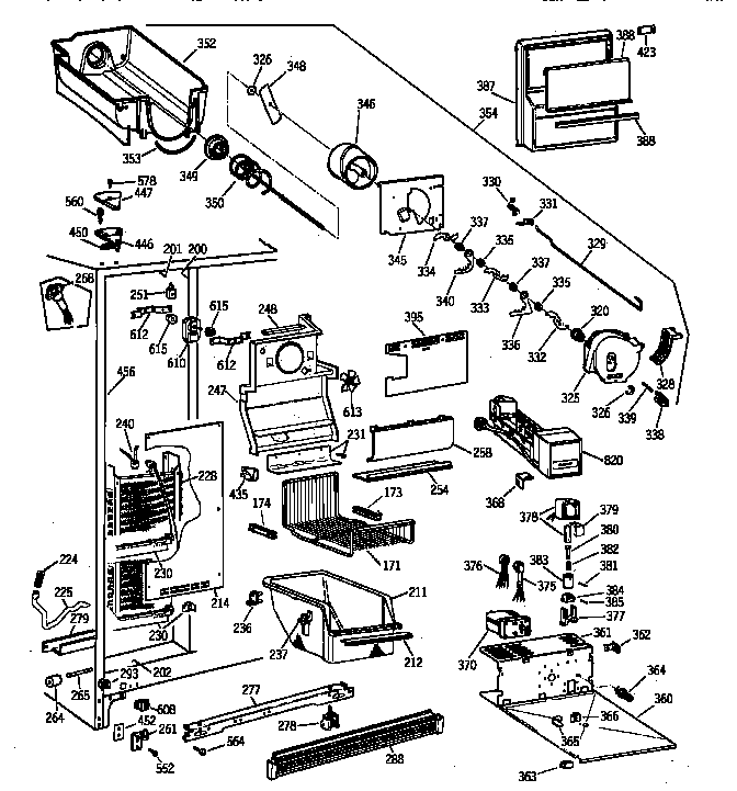 GE TFG25PEYDWH freezer section diagram