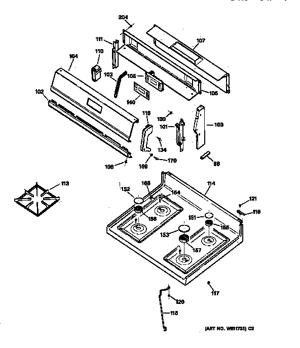 GE JGBS22BEW1WH cooktop diagram