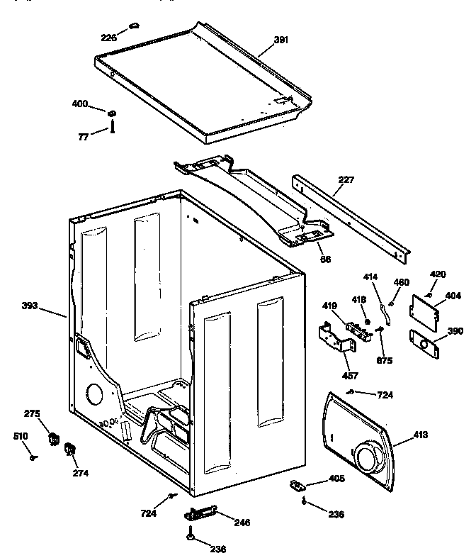 GE DBLR453ET0AA cabinet & top diagram