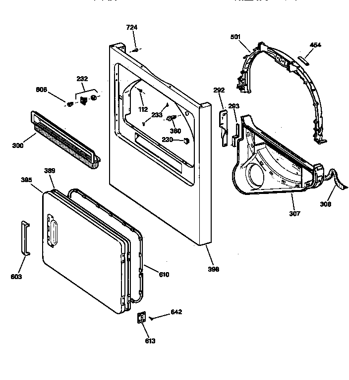 GE DBLR453ET0AA cabinet front diagram
