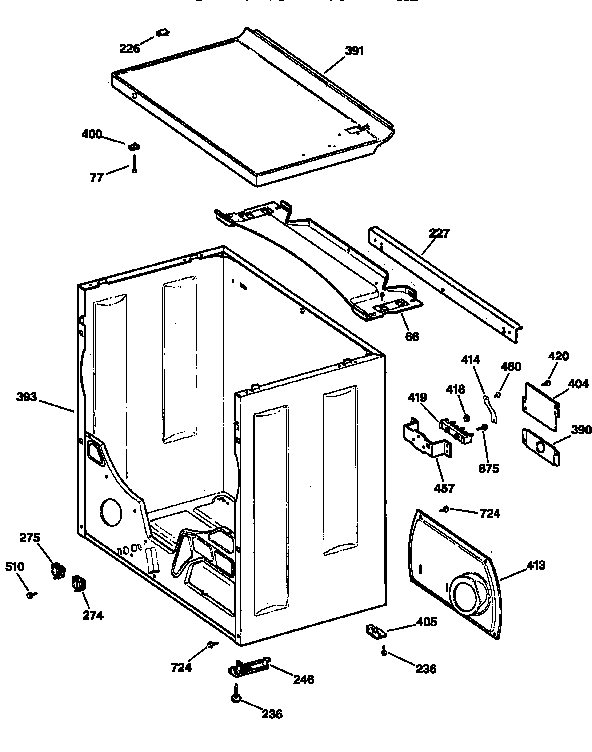 GE DLLR113ET0WB cabinet & top diagram