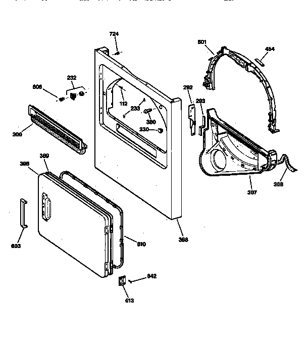 GE DVLR223ET0AA cabinet front diagram