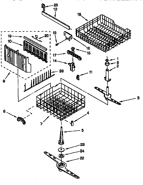 Whirlpool DU935QWDB5 dishrack diagram