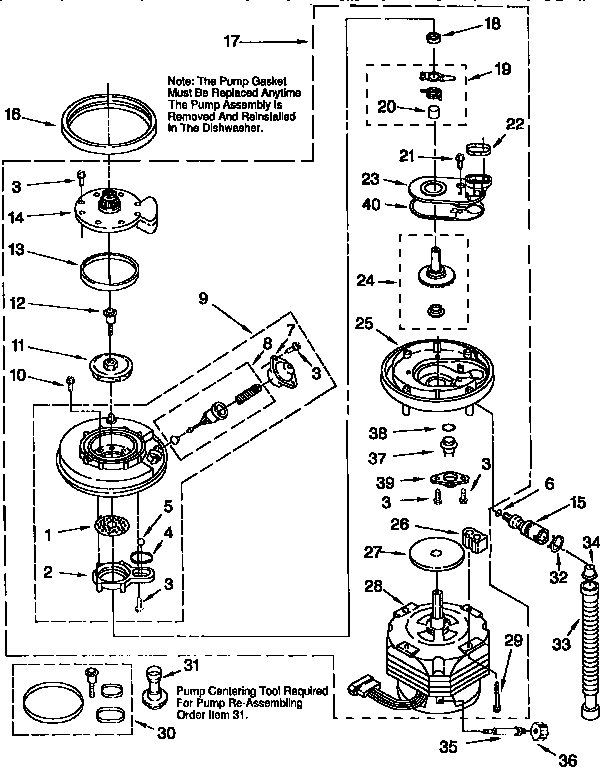Whirlpool DU925QWDQ5 pump and motor diagram
