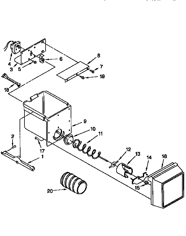 Whirlpool ED20F134RN0 motor and ice container diagram