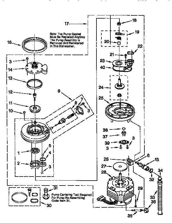 Whirlpool DU980QPDB5 pump and motor diagram