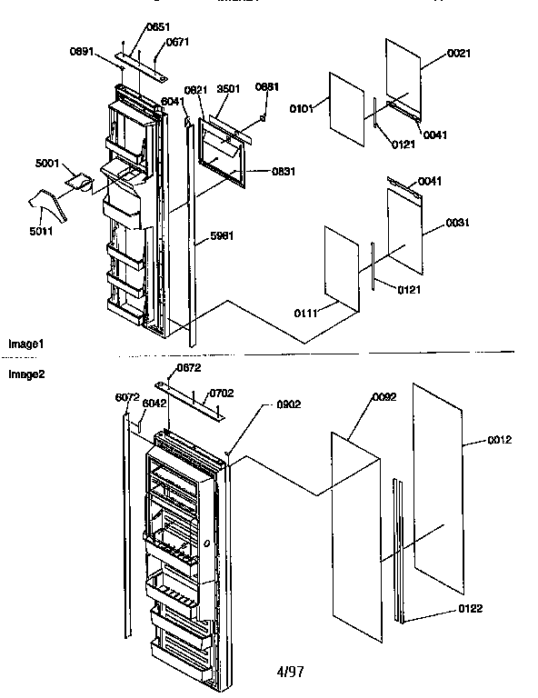 Amana 57085-P1190813WE door trim and panels diagram