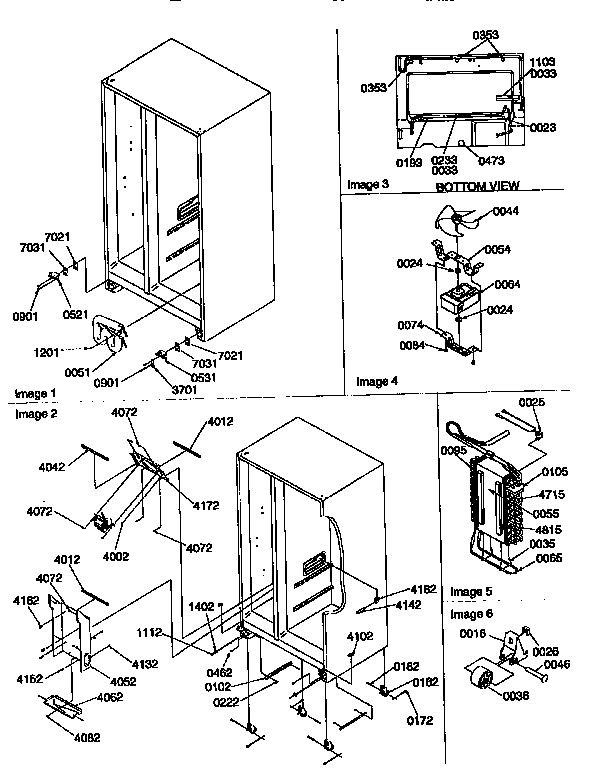 Amana 57085-P1190813WE drain system,rollers,&evaporator diagram