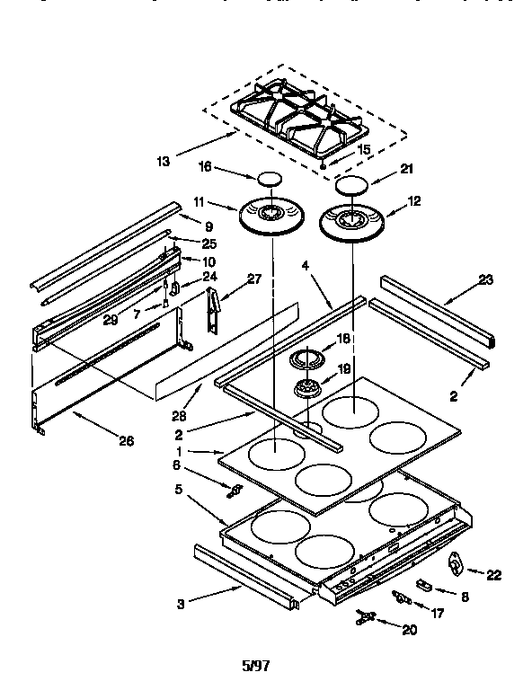 KitchenAid KGRT507FWH0 cooktop diagram