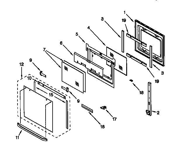 KitchenAid KEBS177DBL4 oven door diagram