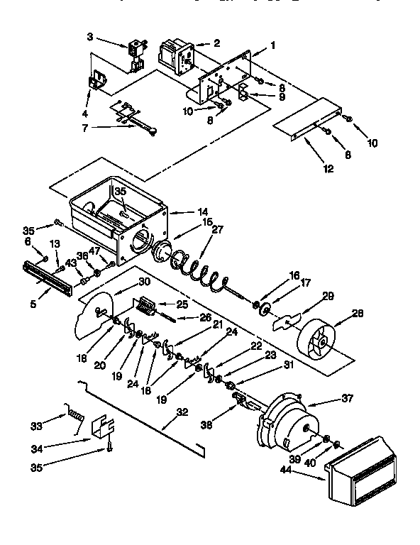 KitchenAid 106KSSS36QDW05 motor and ice container diagram