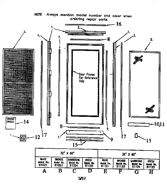 Sears 94881121 replacement parts diagram