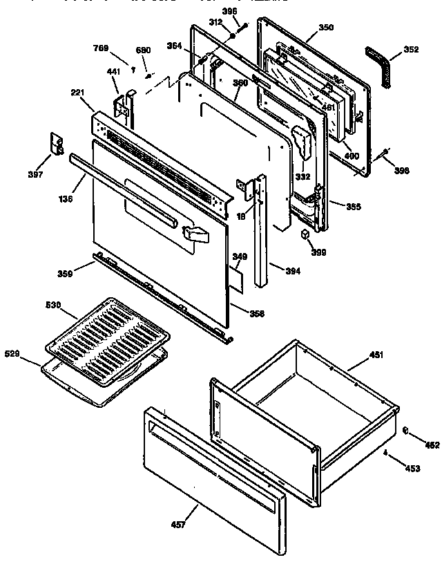 GE JBP66GW1WH door and drawer diagram