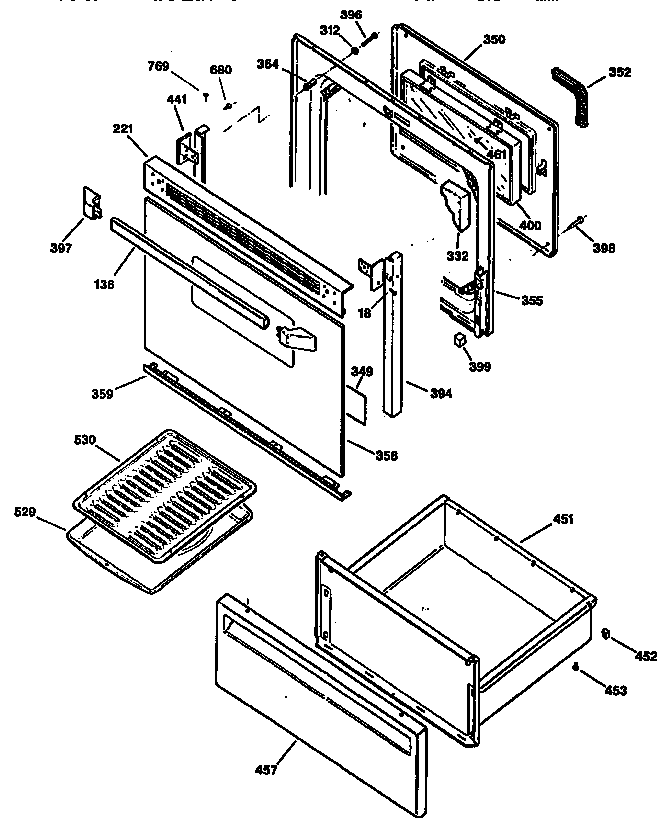 GE JBP25GV2 door and drawer diagram