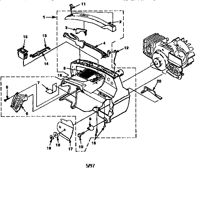 Homelite XL16-CC engine housing diagram