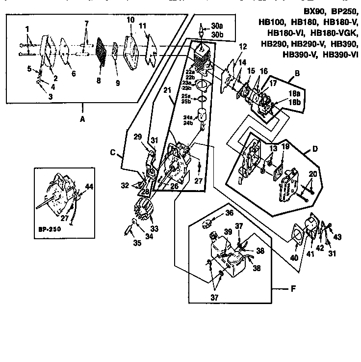 Homelite BX90-UT08026-C muffler/carburetor/fuel tank and air filter diagram