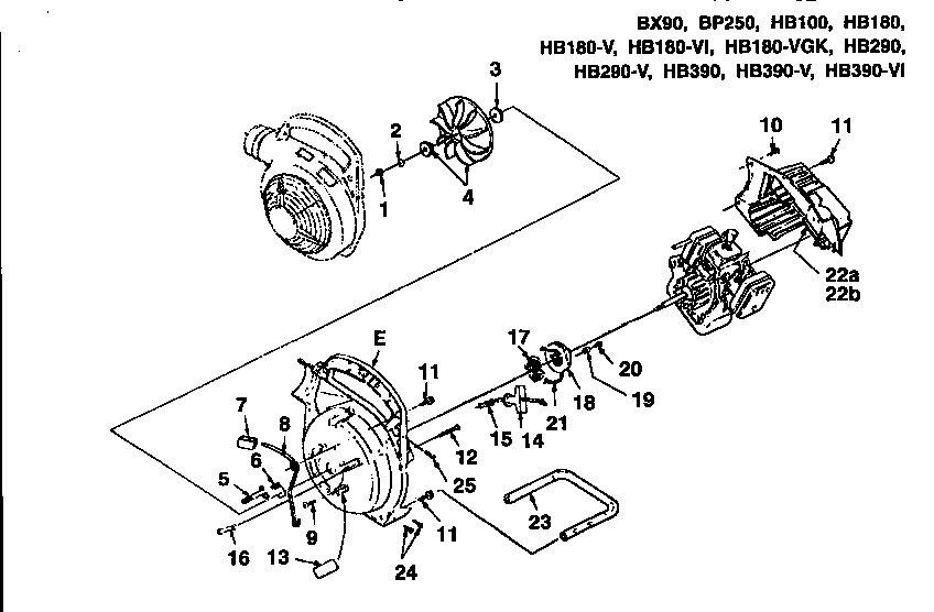 Homelite BX90-UT08026-C volute housing and starter diagram