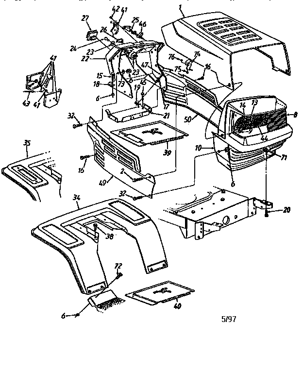 MTD 13AL660 THRU 679F720 grill and fender diagram