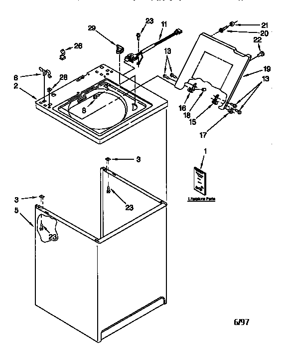 Kenmore 11027852791 top and cabinet diagram