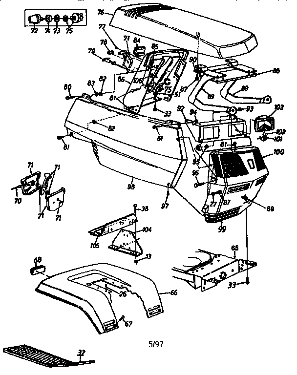 MTD 13AX694G401 grill and fender diagram