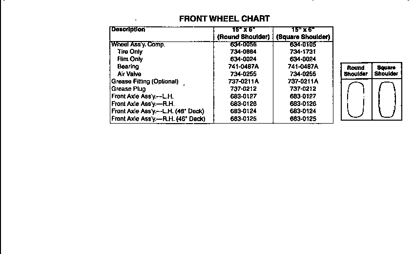 MTD 13AS695G118 front wheel chart diagram