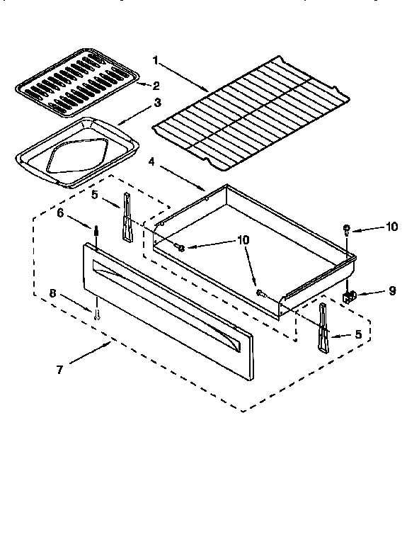 Whirlpool RF396LXEB0 drawer and broiler diagram