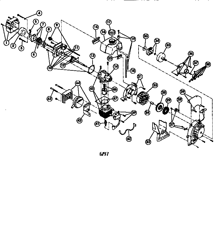 Ryobi 410R carburetor/flywheel and cylinder assemblies diagram