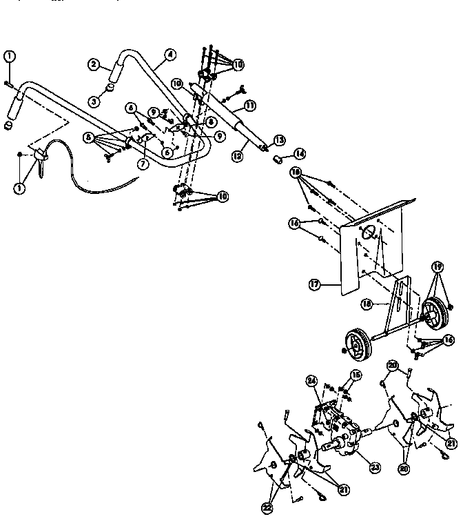 Ryobi 410R throttle and tine assembly diagram