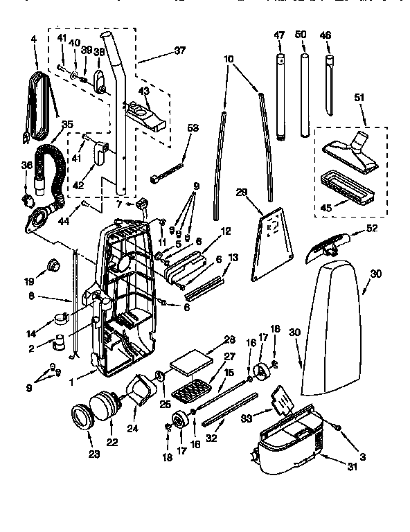 Kenmore 11637413793 dust compartment and motor diagram