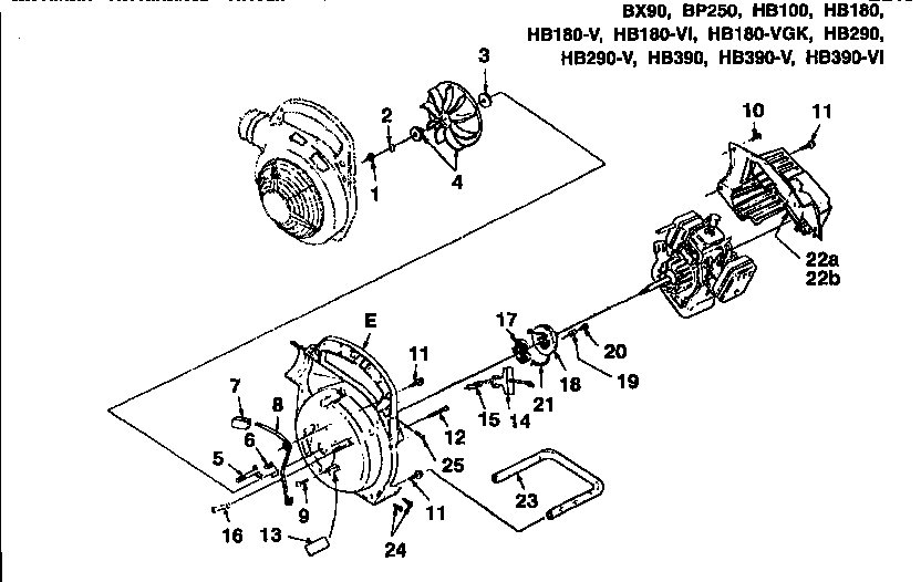 Homelite HB-180-V UT08010-E volute housing and starter diagram