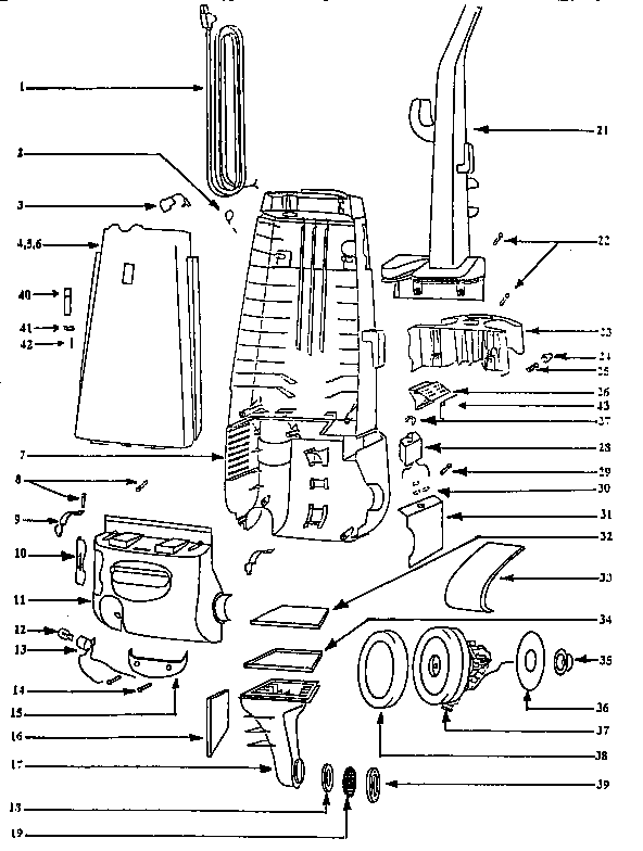 Eureka 4465BT handle and bag housing diagram
