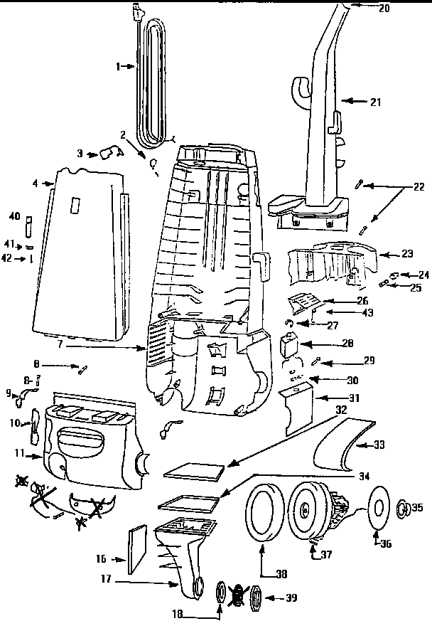 Eureka AU4464AT handle and bag housing diagram