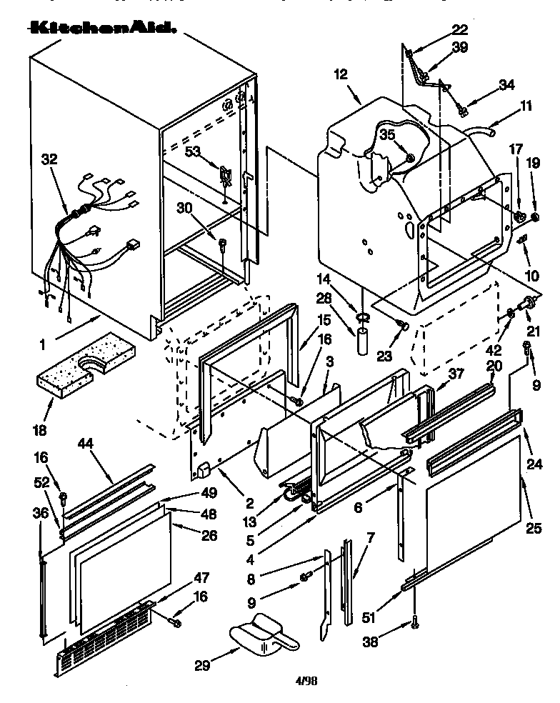 KitchenAid KUIS185FBL0 cabinet liner and door diagram