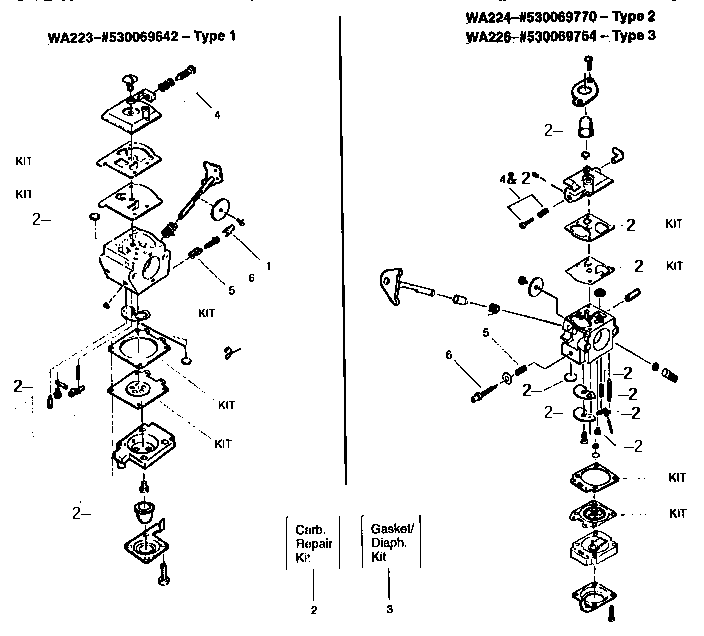 Weed Eater FEATHERLITE XT25 carburetor assembly kits diagram