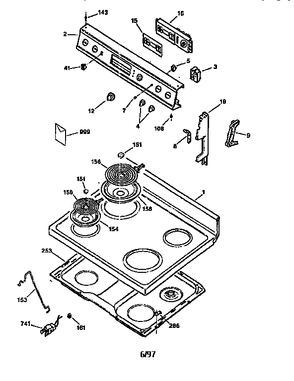 GE JBP30GY1AW cooktop and control panel diagram
