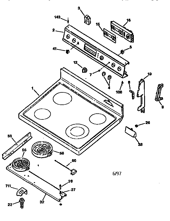 GE JBP77GV2 cooktop and control panel diagram