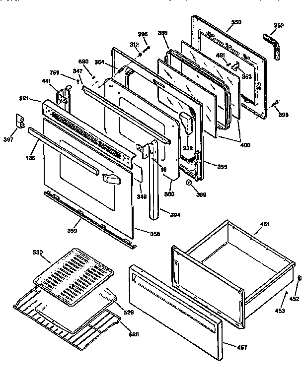 GE JBP77GV2 door and drawer diagram