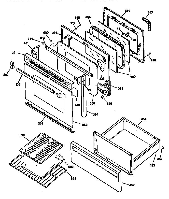 GE JBP78GV3 door and drawer diagram