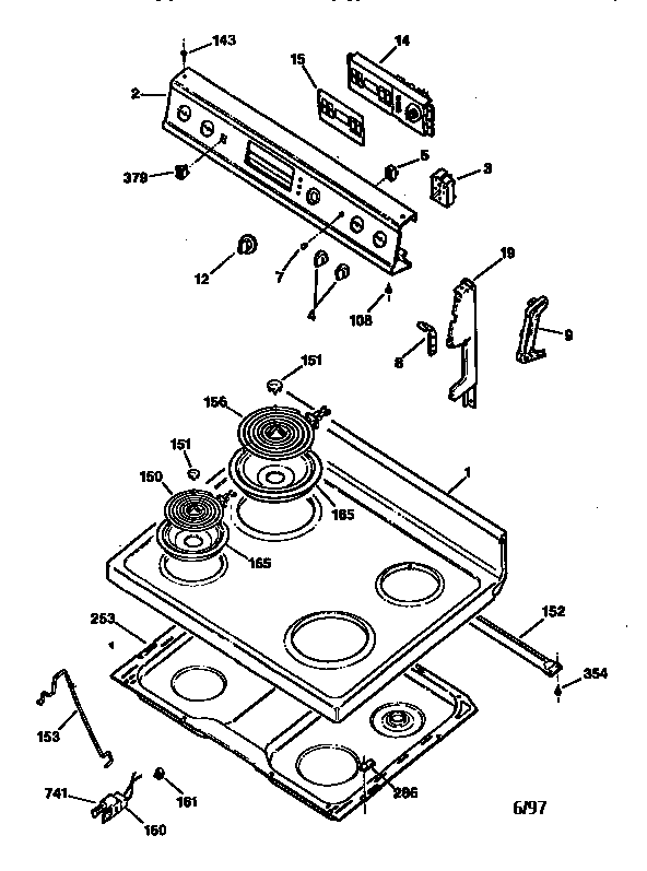 GE JBP45WV1 cooktop diagram